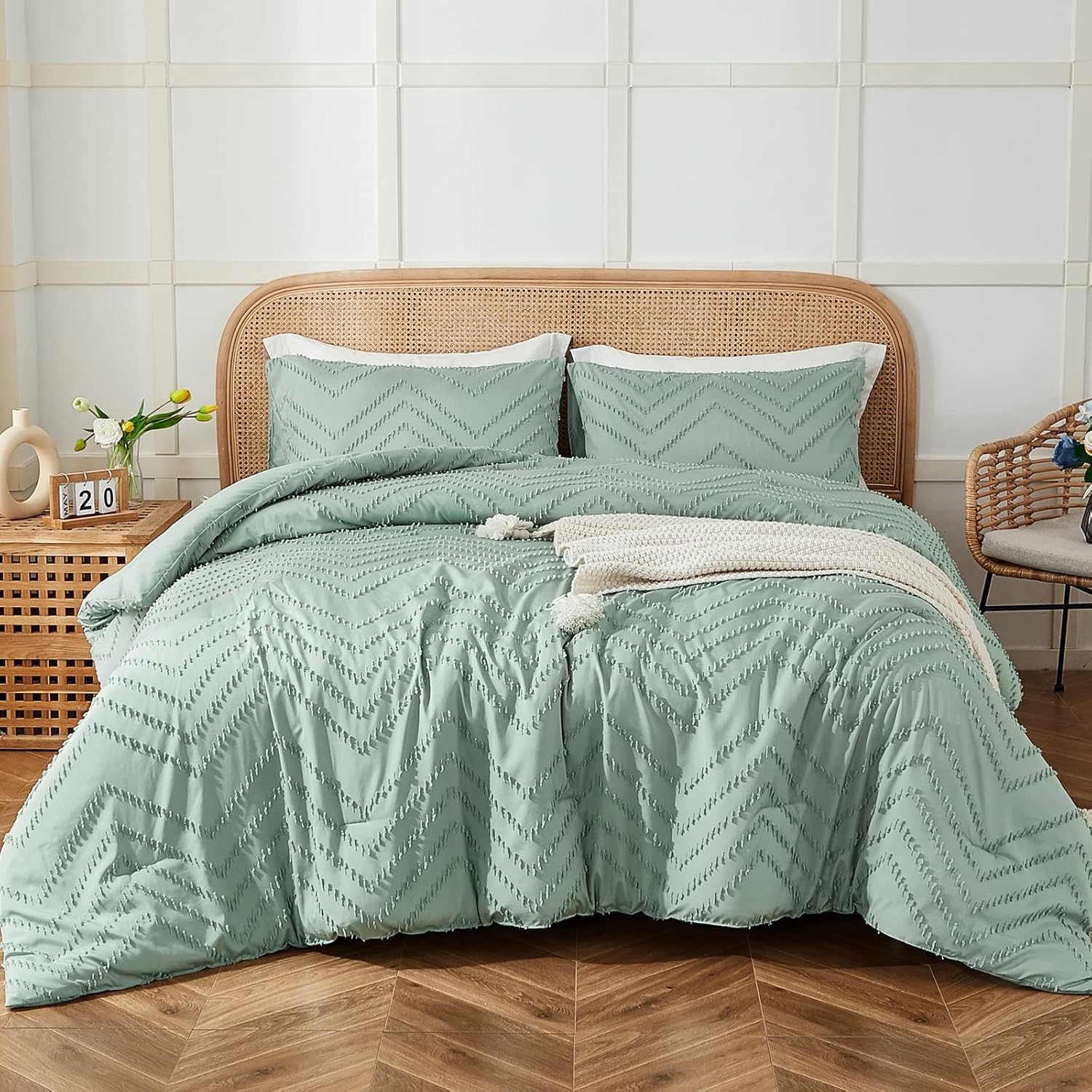 MOVE OVER Sage Green King Comforter Set Jacquard Tufted