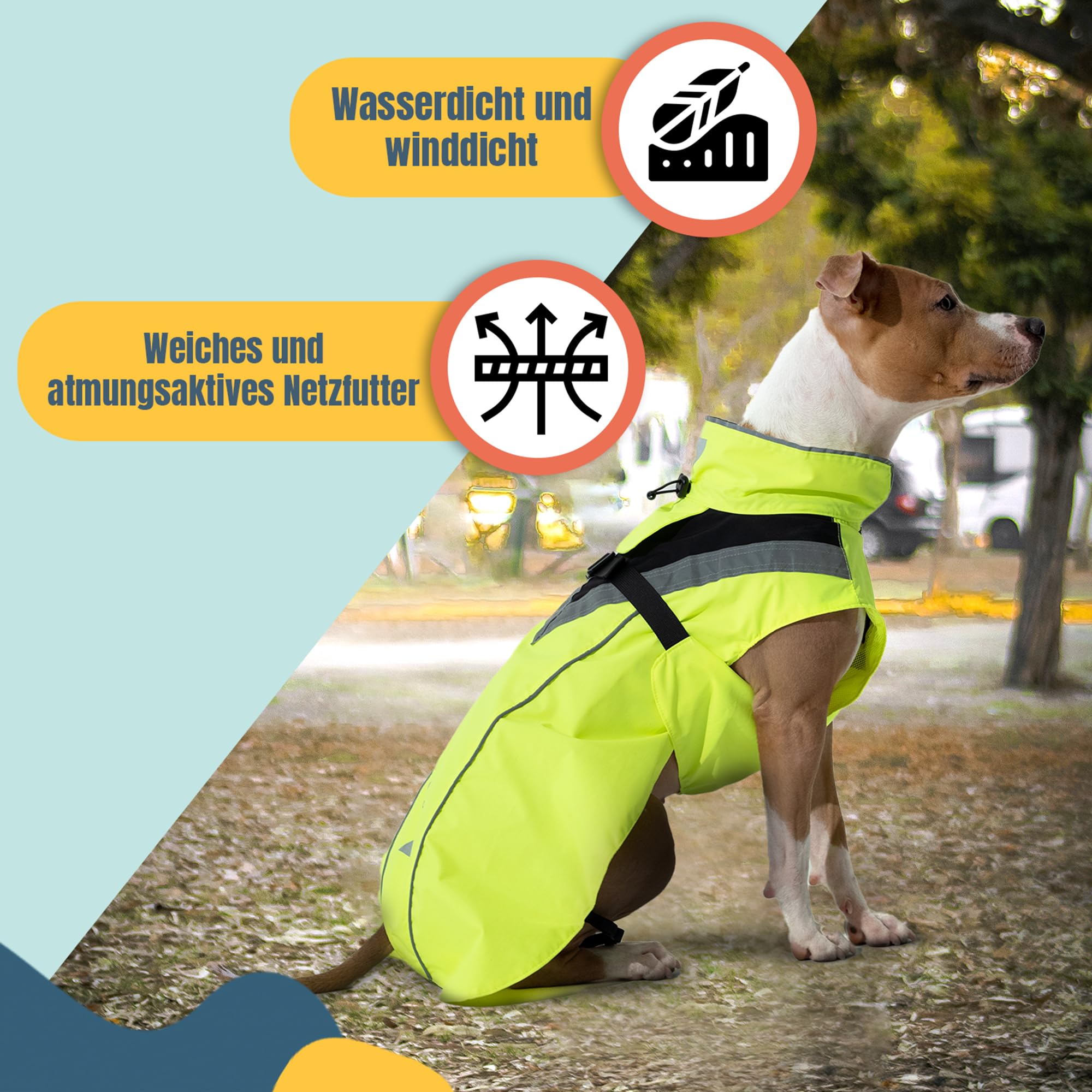 DOGOPAL Regenmantel Hund wasserdicht für kleine & große Hunde - Gelber Hunderegenmantel mit Reflektorstreifen - Wasserdichter Hundemantel, Regenschutz & Regenjacke (Gelb, S)