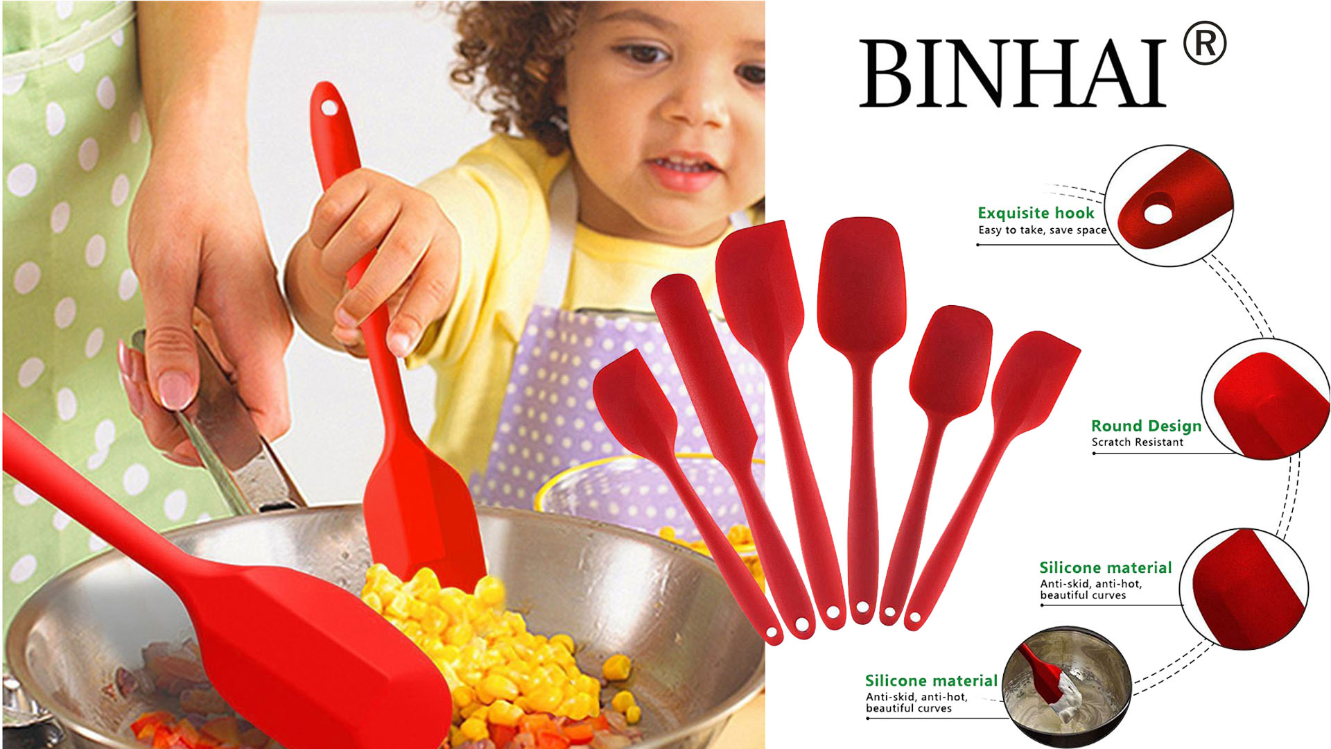 Set 6 Spatole In Silicone - Resistente Fino A 500°F, Con Anima In Acciaio, Senza BPA, Rosso - Foto 10