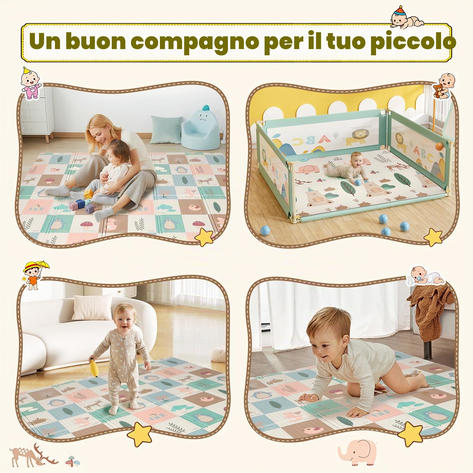Tappeto Gioco Bambini XXL 195x176 cm Pieghevole e Impermeabile
