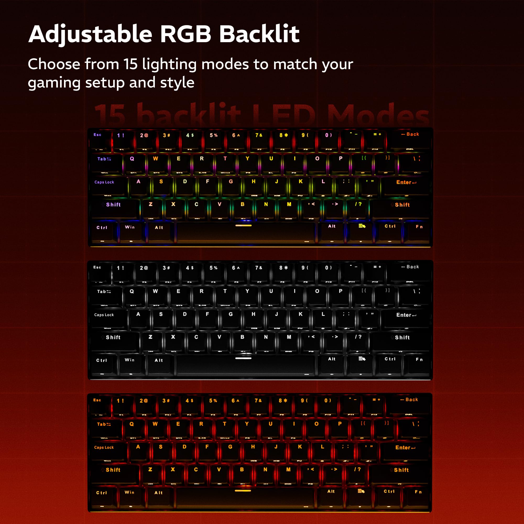 Zebronics Max Ninja 61W Mechanical Keyboard, 60% Compact Layout, Tri-Mode Rechargeable, N-Key Rollover, Linear Red Switches, 1000Hz Polling Rate, 61 Keys, Software Support, Win & Mac Support — Amazon image 4