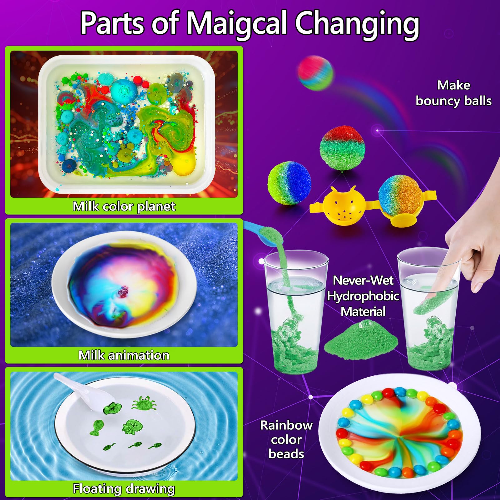 UNGLINGA 272 Kits de experimentos para niños, kit de química, caja de experimentos, juguetes para niños, regalos para niños, kit de química volcán, cristal, magia, física, proyecto de laboratorio de