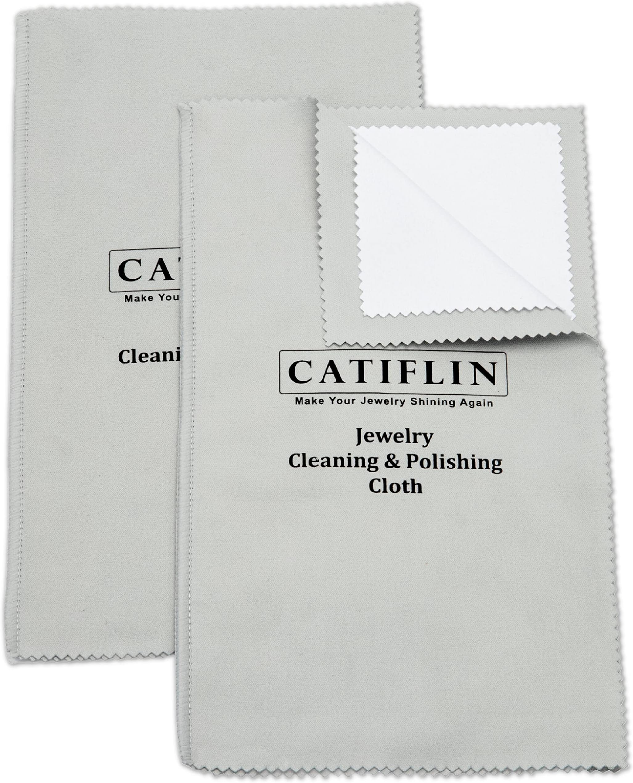 CATIFLIN 2pcs Multi-Layer Jewelry Cleaning Cloth, Large Silver Polishing Cloth, 100% Cotton Jewelry Polishing Cloths for Gold, Silver and Platinum Jewelry (Light Gray, 10"X12")