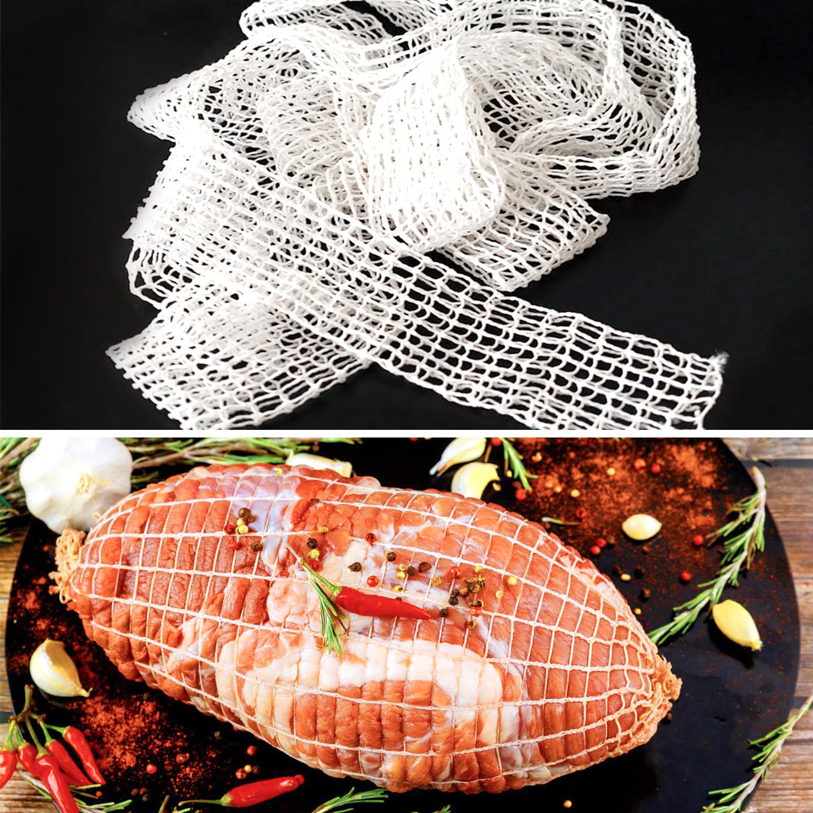 Filet De Cuisson Pour Viande Filet à Viande Coton 3m - 2 Pièces - Pour Cuisson, Fumage, Séchage - Support Jambon, Saucisson, Volaille - Résiste Jusqu'à 220°C Filet Jambon 3m - 7
