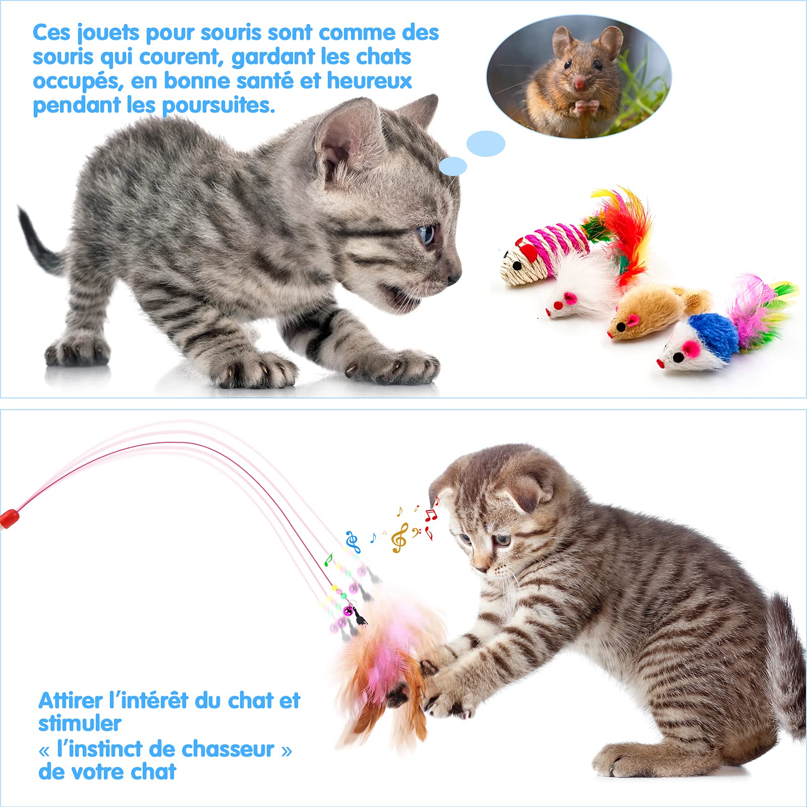 Jouets Chat, 23 Pièces Lot de Jouets pour Chaton Intérieur, Jeu Interactif avec Plumes Baguette pour Chaton, Cataire Jouet Poisson, d'herbe à Chat Naturel Matatabi