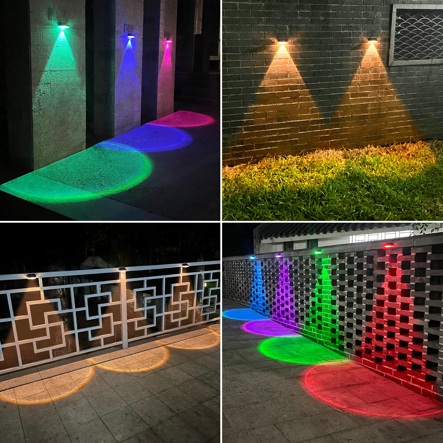 ELLASAY Aplique Solar Exterior Jardín,10 Color modos de RGB LED Luz Solar Exterior,IP65 Impermeable Lámparas Solares,Luces parad valla terraza Patio (4 Pack)