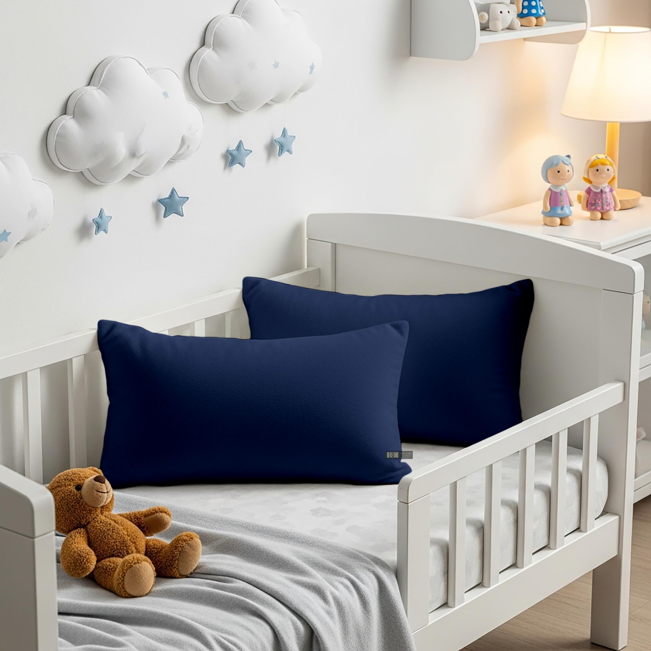 Day Care® - Egyptian Cotton Toddler Pillowcases - Set of 2 | Soft Breathable Travel Pillow Case | 500TC Machine Washable Nursery Small Pillow Covers | 14x20 Inch - Navy Blue