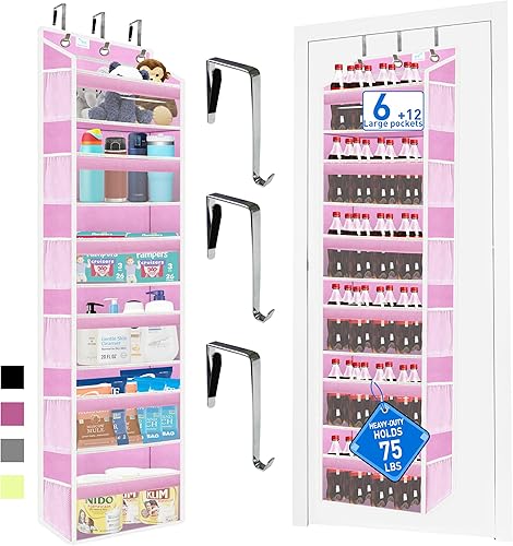 Miniatura 7 de over the door organizer, Solid Bamboo Board (Not Plastic!) 6-Tier Heavy Duty 75LB, 12 Side Pockets, 3 Reinforced Hooks & Anti-Slip Pads, Waterproof