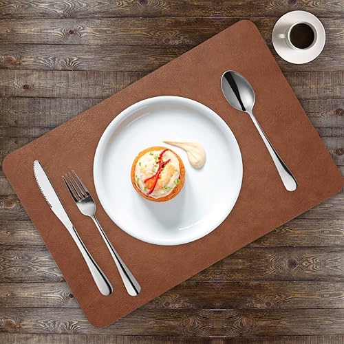 Miniatura 2 de Juego de 4 manteles individuales de cuero, lavables para interiores y exteriores, hogar, cocina, cafetería, bar, resistente al calor, fácil