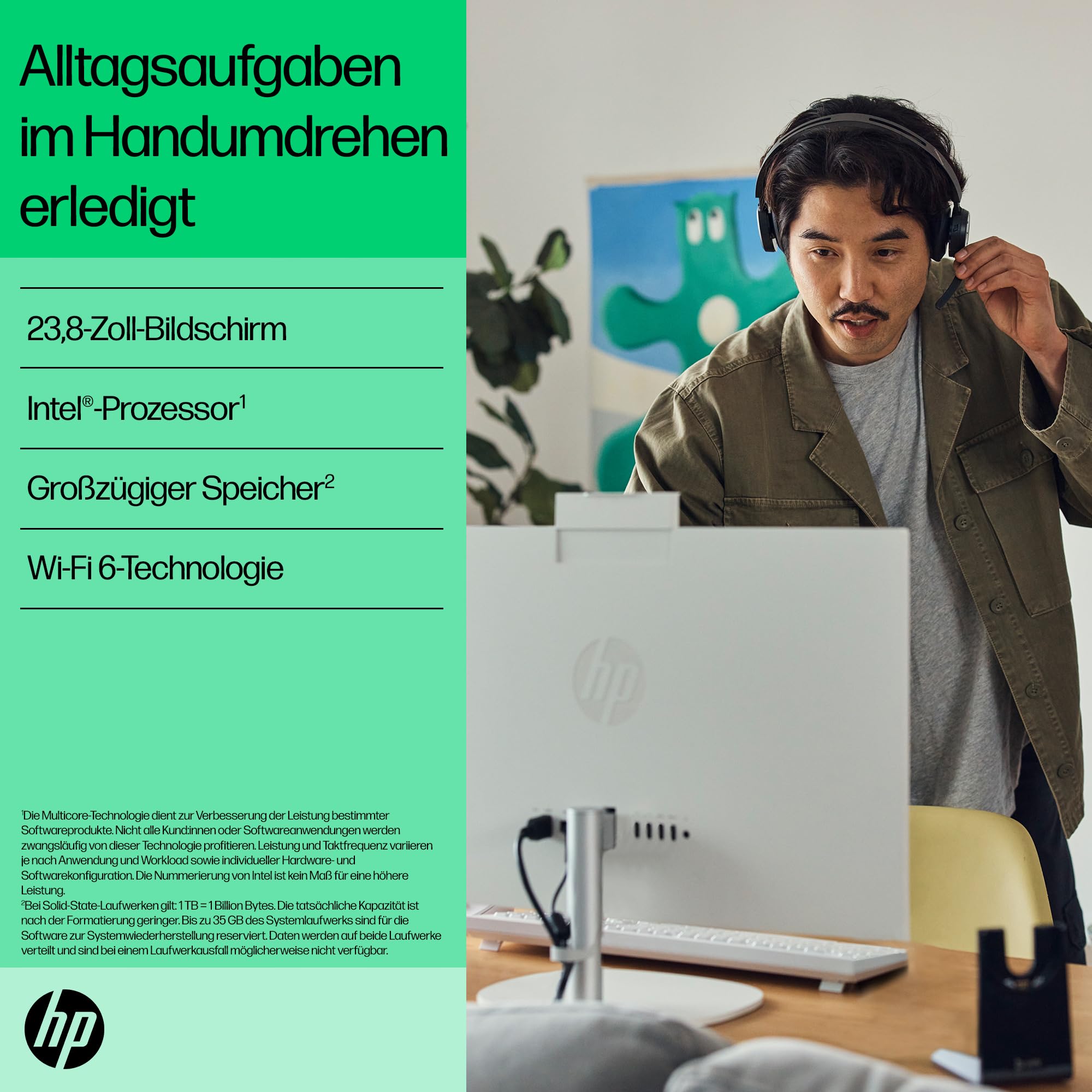 HP All-in-One PC | 23,8" FHD-Display | Intel Core i5-1335U | 16 GB DDR4 RAM | 512 GB SSD | Intel Iris Xe-Grafikkarte | Windows 11 Home | Weiß