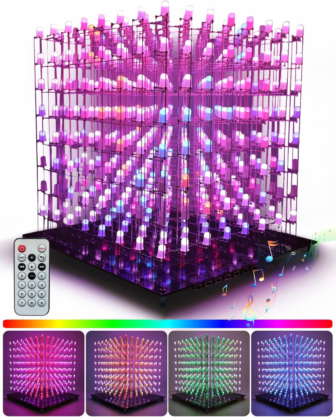 3D8RGB Led Cube Kit DIY Electronics Kit 8x8x8 Led Light Cube DIY Soldering Project Kit (3D8)