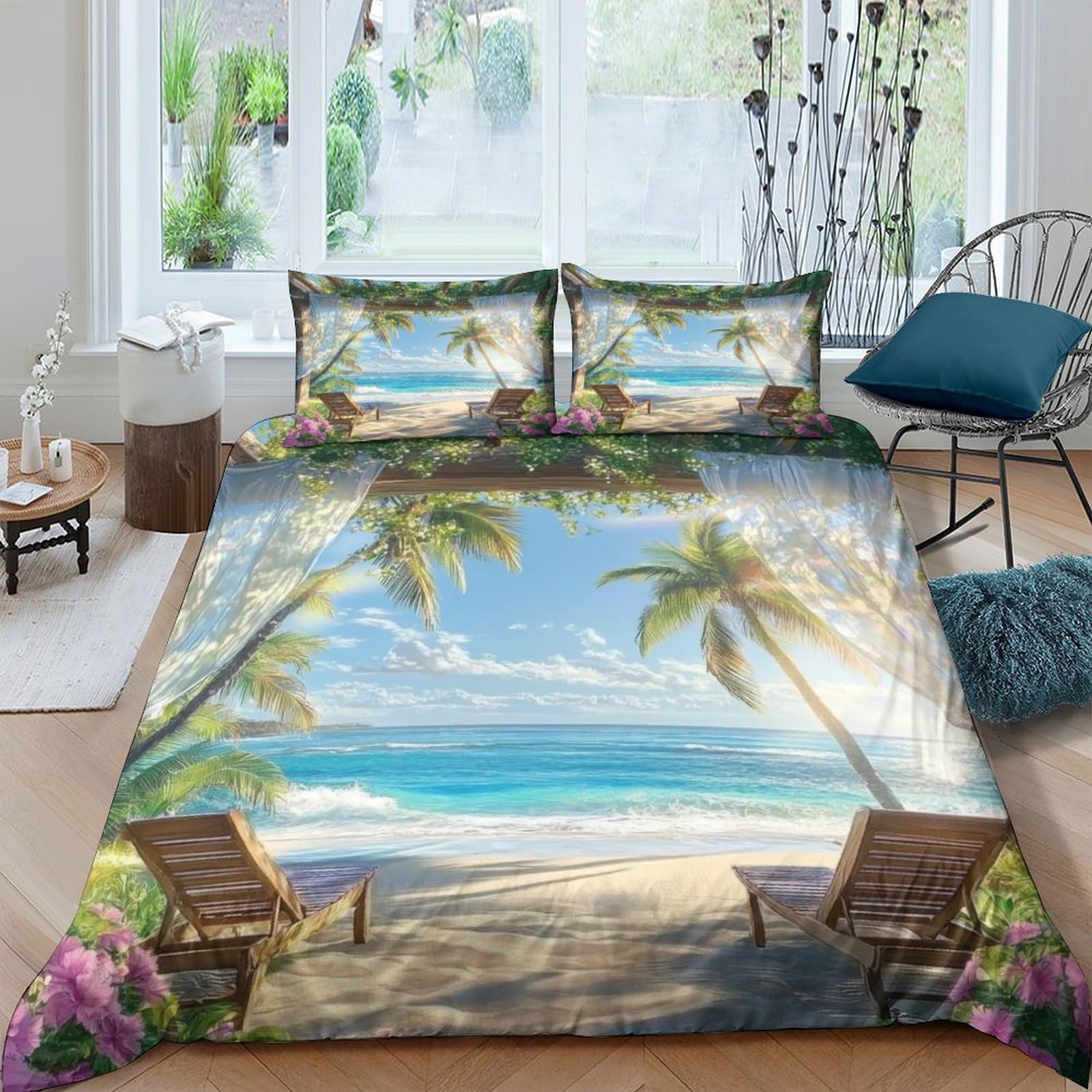 Ctjqhvkz Style-10 3D Printed Tropical Beach Fitted Sheet Microfiber Soft Breathable Palm Ocean Mattress Cover For Bedroom Guest Room Décor Single（135X200cm）