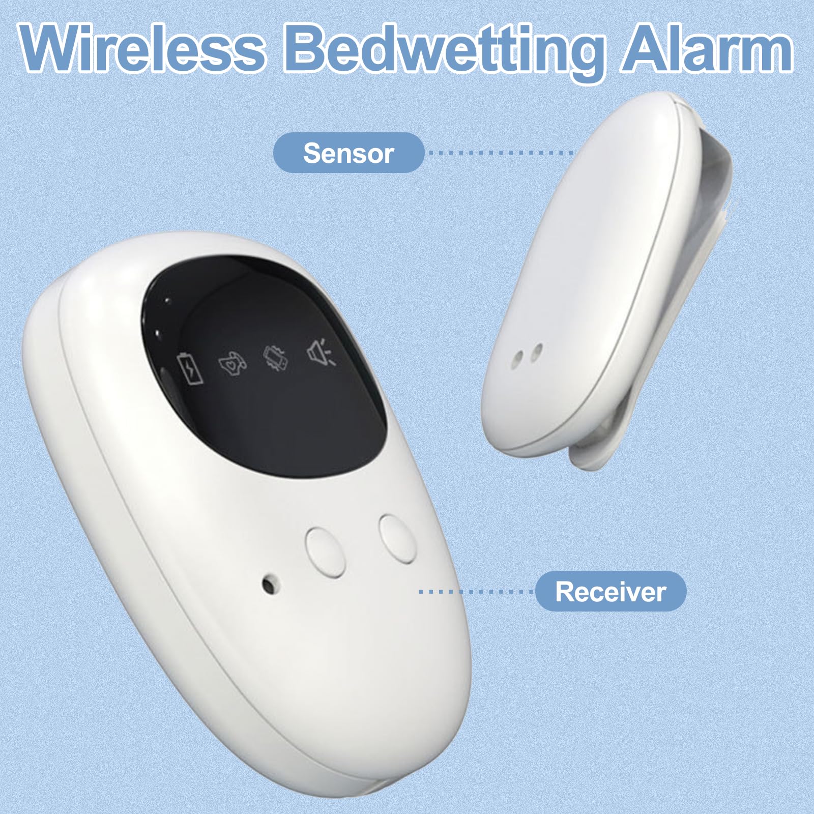 Allarme senza fili per Bagnare il Letto, Ricaricabile USB-C, 3 Modalità, Alta Sensibilità, Suono e Vibrazione, Allarme Enuresi per Bambini, Anziani