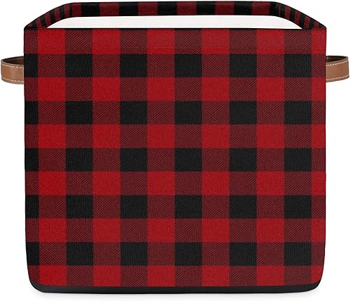 Contenedores de almacenamiento con diseño de cuadrícula roja de búfalo, grande, plegable, con asa, cajas de almacenamiento decorativas para