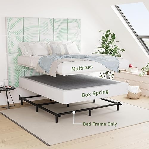Miniatura 6 de Base de cama de tamaño matrimonial, base de metal resistente de 7 pulgadas para somier, soporte de 9 patas, antideslizante, sin ruido, fácil