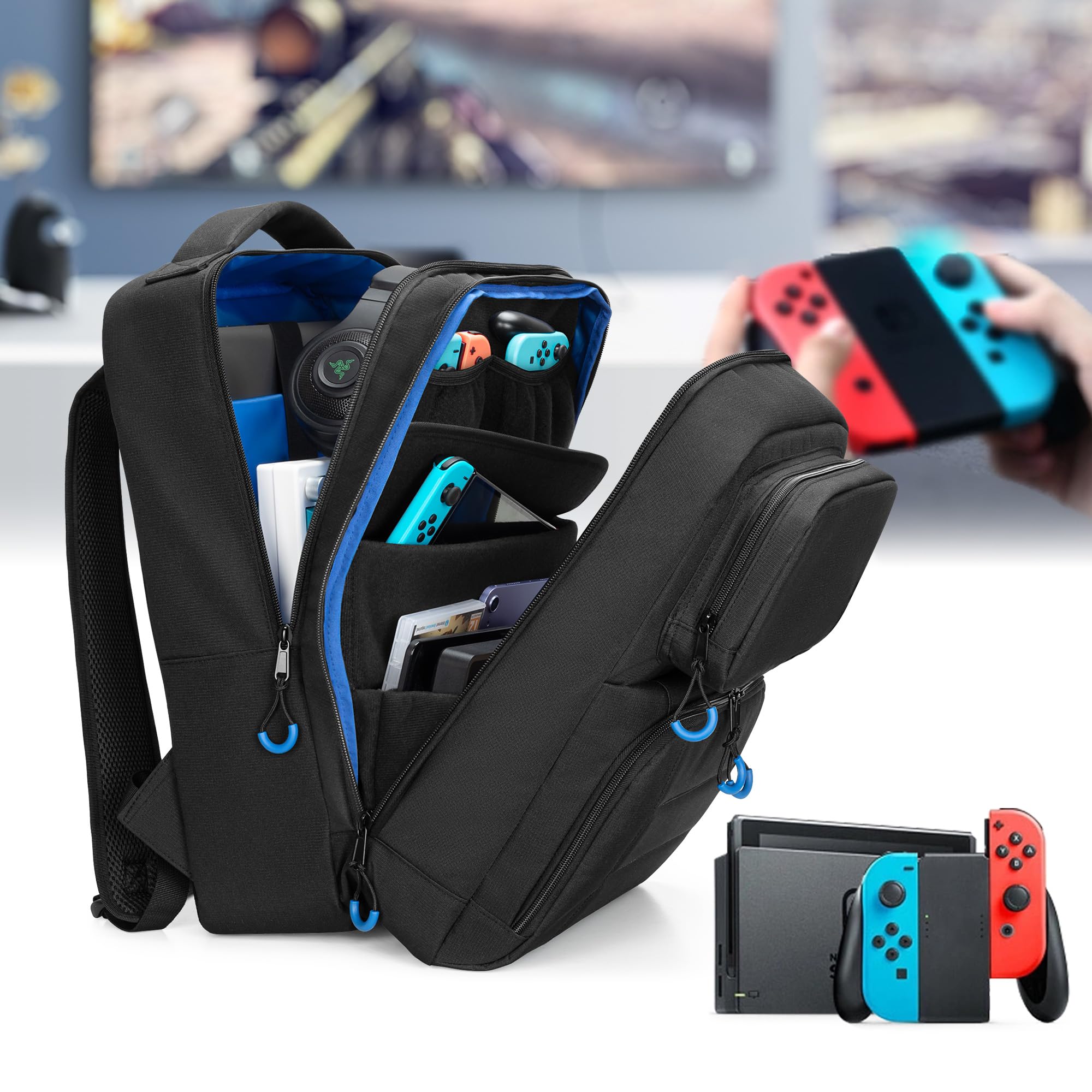 PGmoon Zaino da viaggio compatibile con Nintendo Switch/Switch 2 | Custodia protettiva con varie tasche per dock, controller e altri accessori (design brevettato)