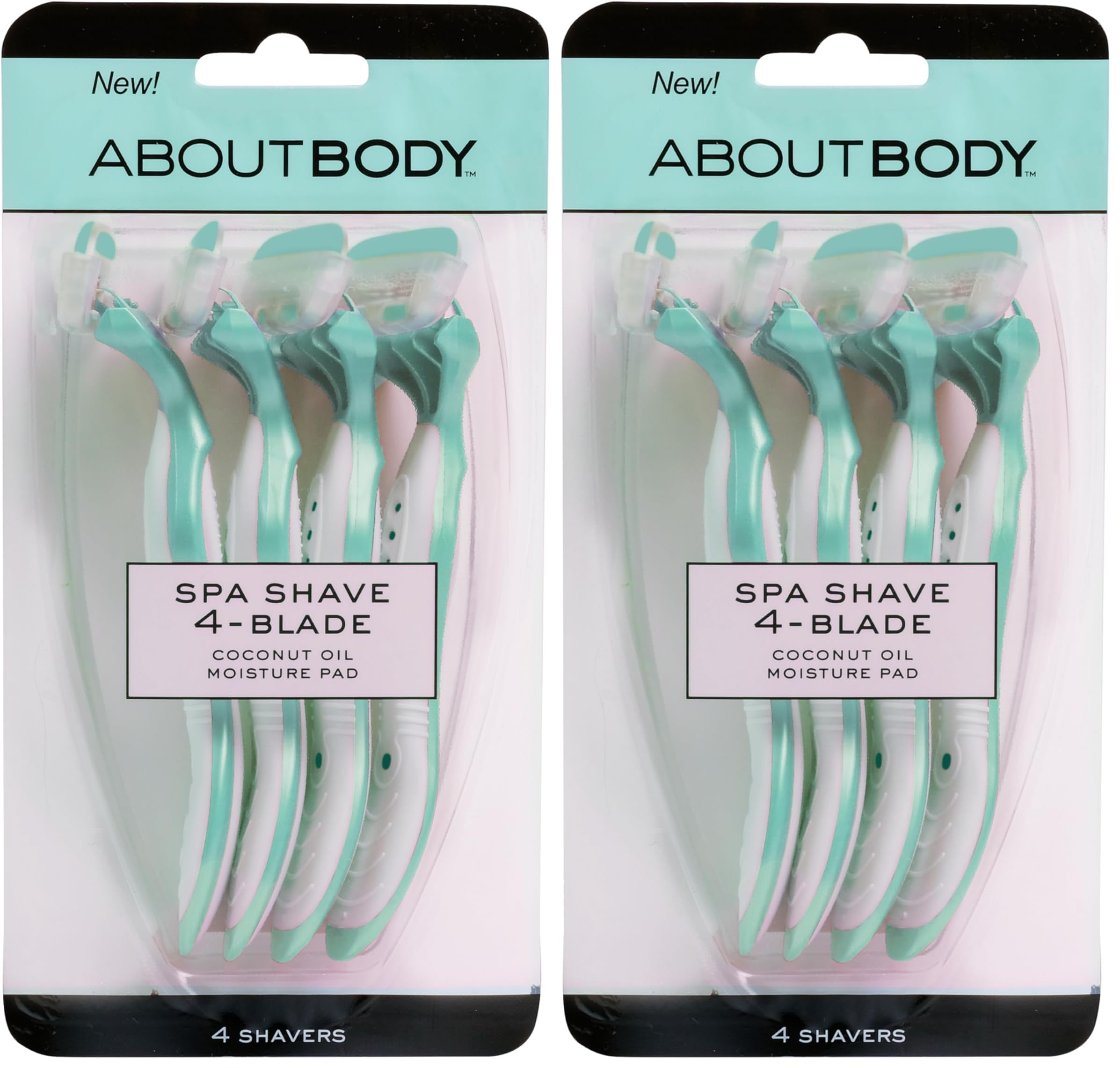 About Body Spa Shave 4-Blade Disposable Razors Premium Disposable Shavers With Coconut Oil Moisture Pad 4 Count Pack