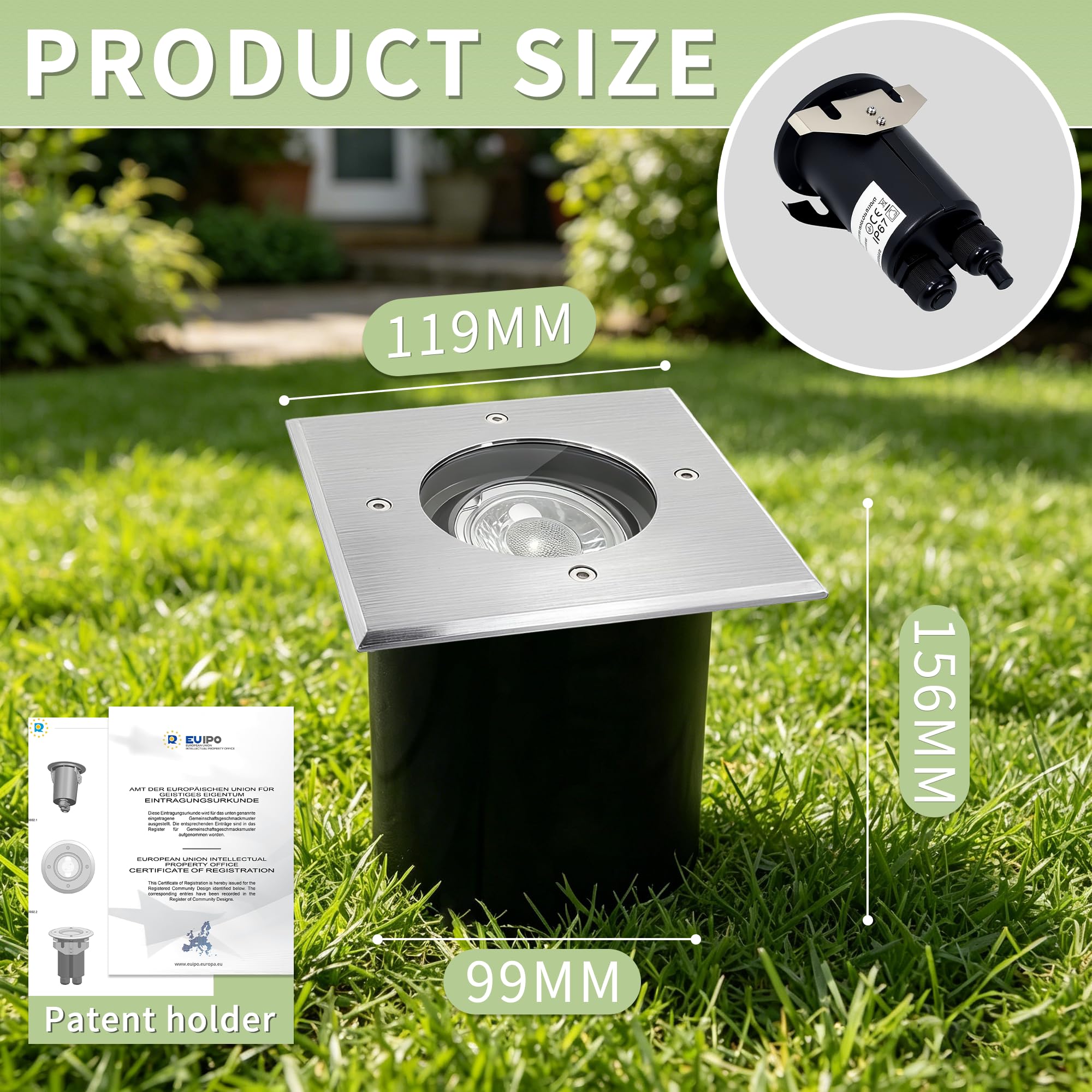 JNR Edelstahl Bodenstrahler Außen IP67 Wasserdicht 230V, Silber 4 Pack | Schwenkbar LED Licht, Bodeneinbaustrahler Aussen mit 5W GU10 3000K Glühbirne, Bodenleuchten Gartenbeleuchtung mit Strom