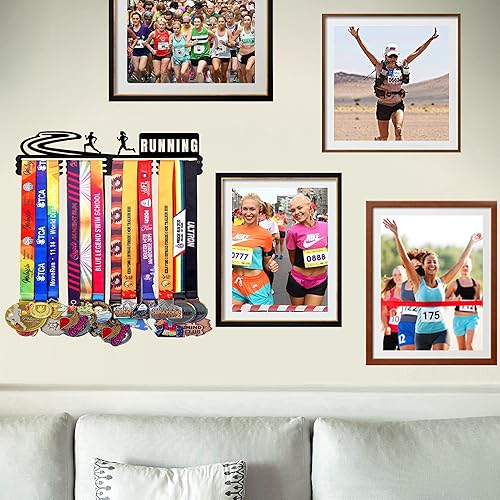 Vista 100 de Goutoports Estante de exhibición para colgar medallas, organizador personalizado de cinta de premios para corredores de carreras deportivas, placas