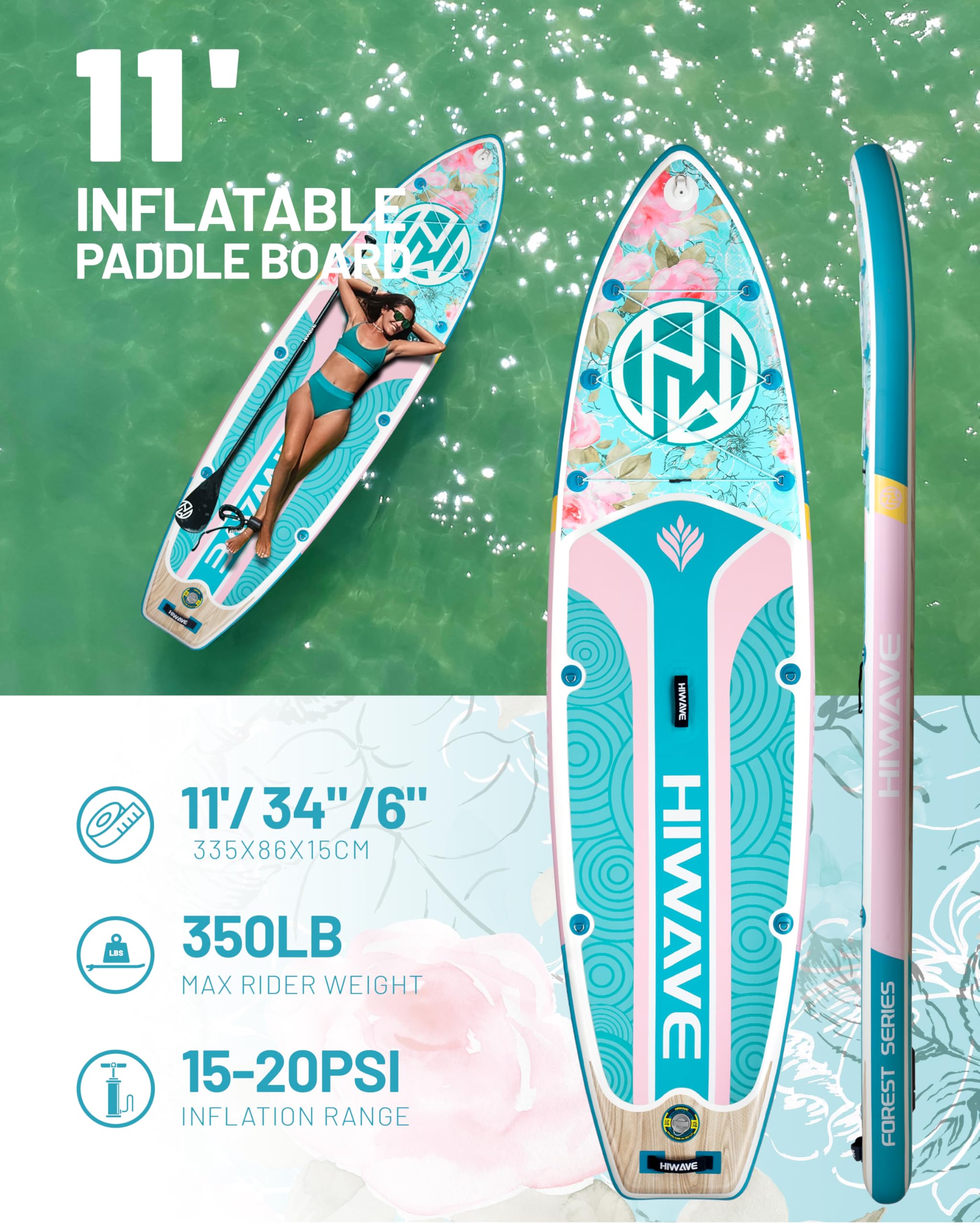 Amazon | Hiwave空気入りパドル11'*34'*6'超ワイド支持板、350 lb