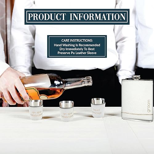 Miniatura 5 de Pavilion Gift Company - Novio - Frasco de 8 onzas y juego de vasos de chupito de 2 onzas, frasco grabado para novio, regalo de novio para recuerdo