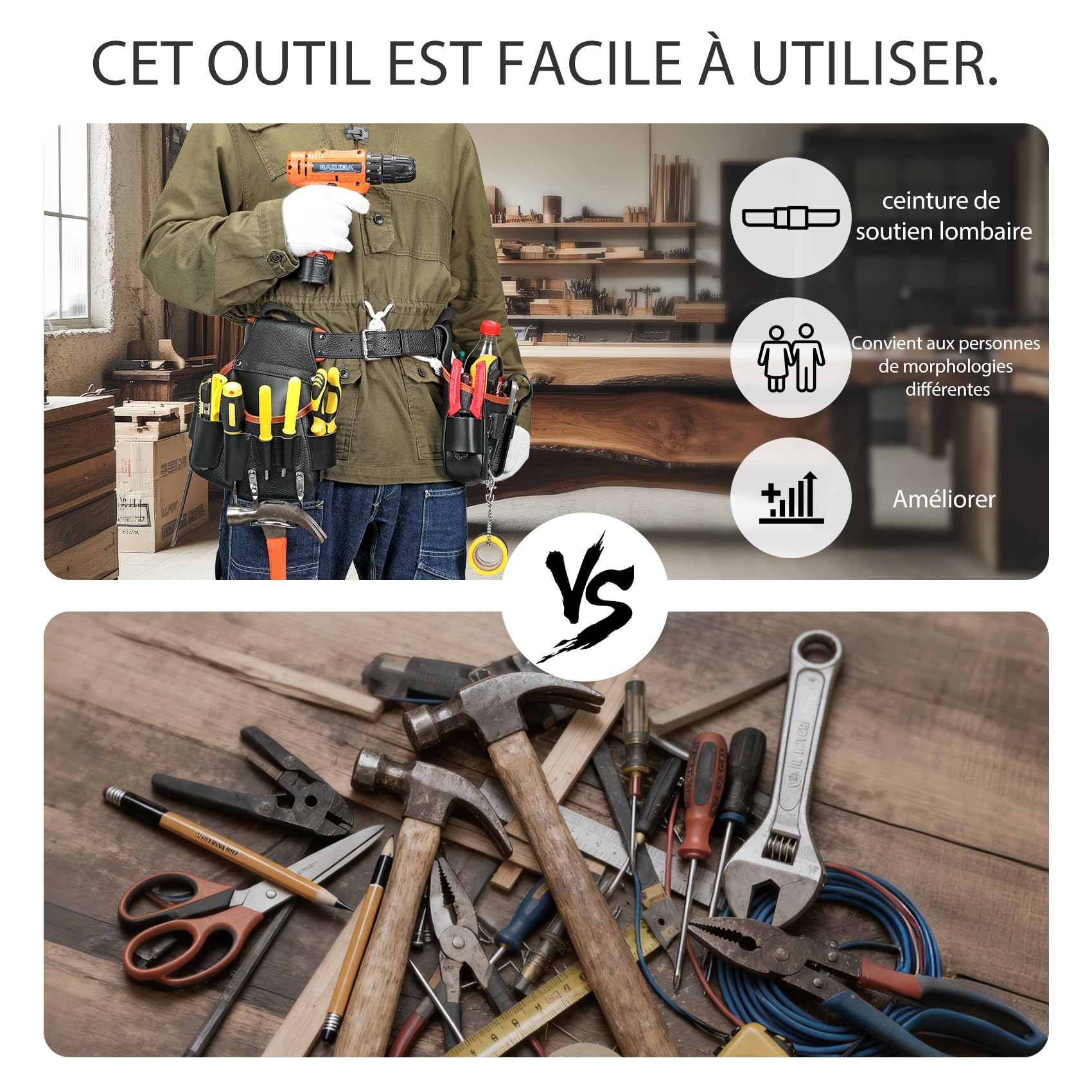 Ceinture Porte-Outils, étui Porte-Outils en Cuir véritable, Sac à Outils avec Porte-Marteau pour charpentiers, jardiniers, constructeurs de Structures, couvreurs, Artisans, électriciens