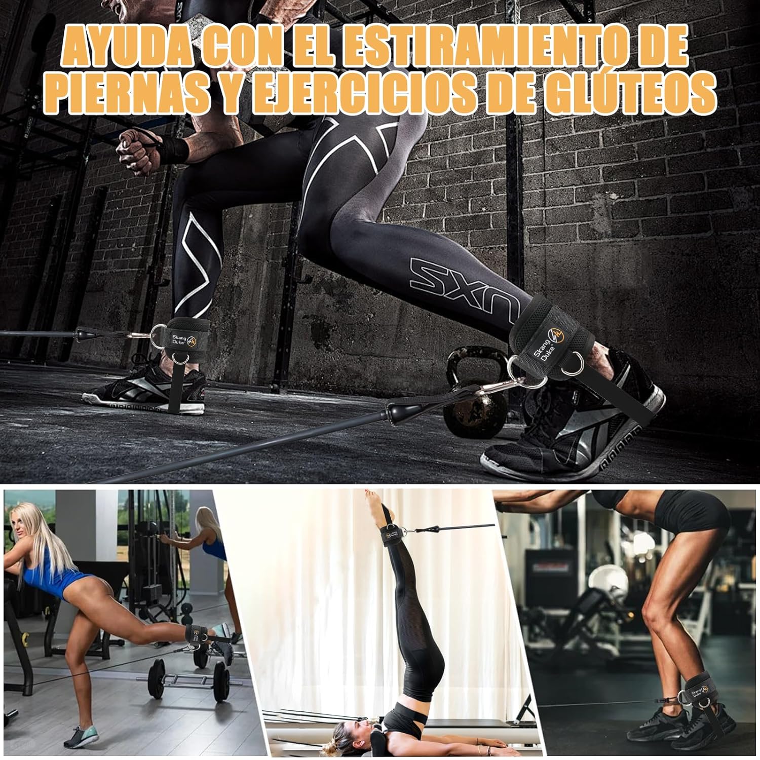 Grilletes Tobillo Gym Mujer, Anillo en 4 D Reforzado, Tobilleras Gym para Máquinas de Cable, Ejercicios de Glúteos y Abdominales, Ejercicio de Abductores de Cadera para Hombres...