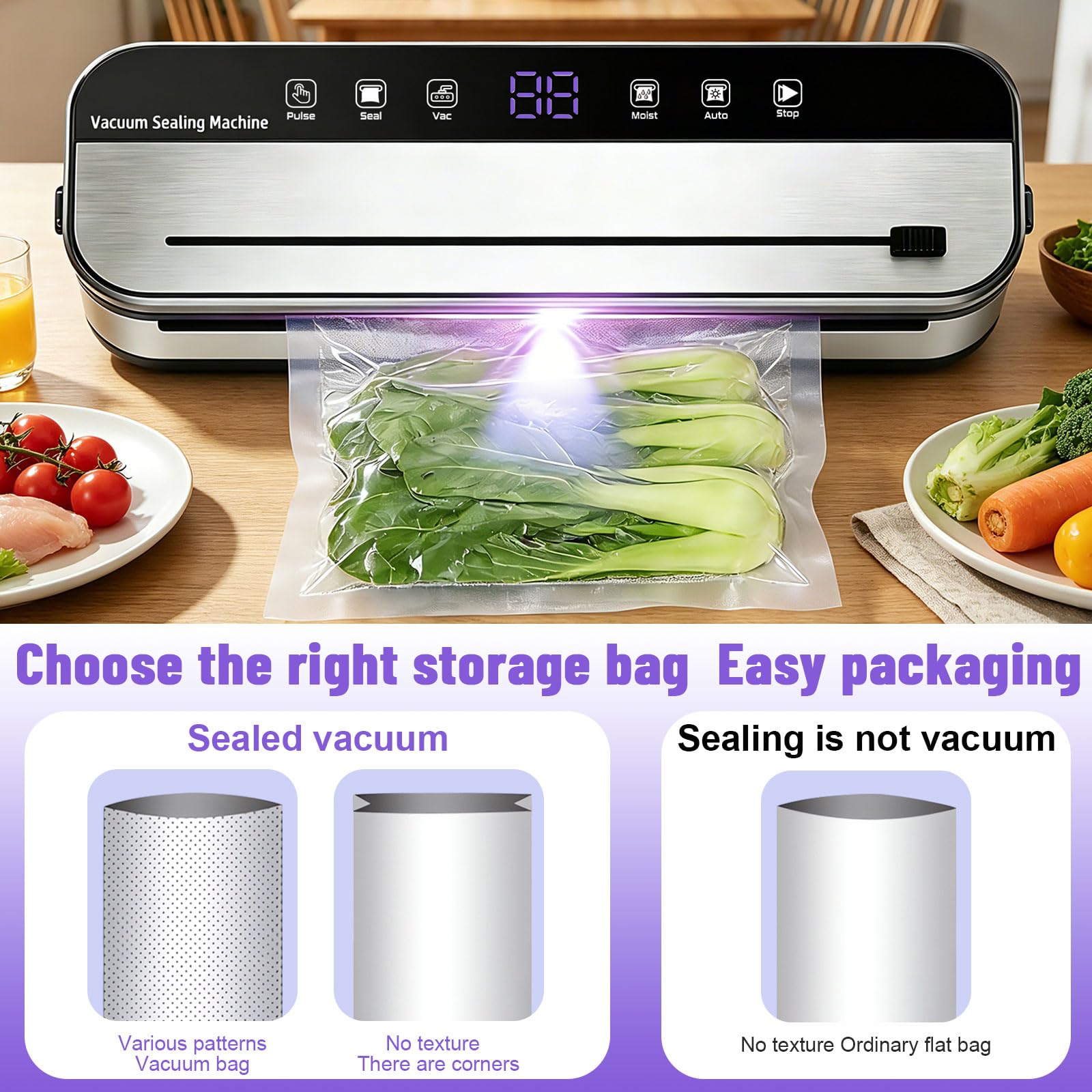 Máquina selladora al vacío de alimentos, 75 KPa
