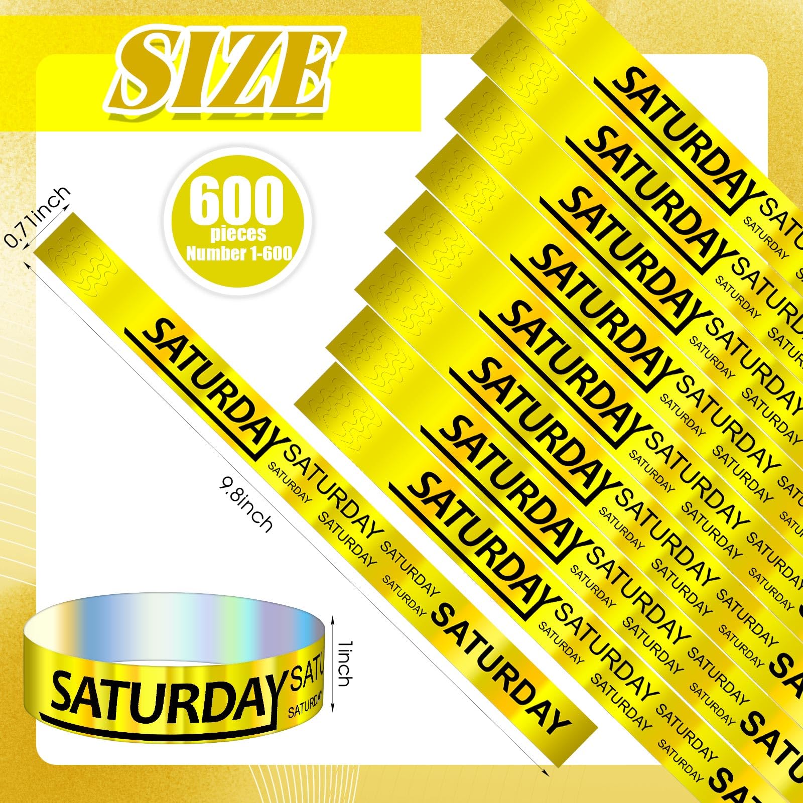 Henoyso 600 Pcs Plastic Saturday Wristbands Event Wristbands for Party Custom Plastic Bracelets Wristband Events Waterproof Wristband Bulk(Yellow)