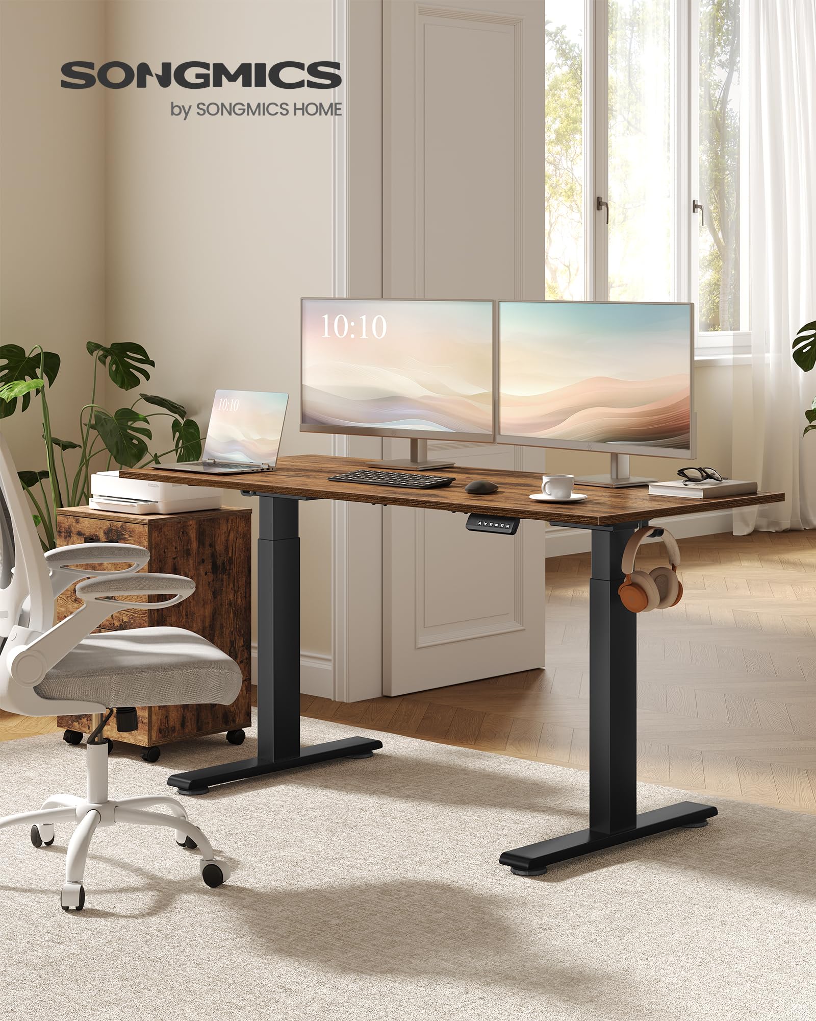 SONGMICS Höhenverstellbarer Schreibtisch Gestell, Elektrische Schreibtischgestell mit 2 Motoren, 4 Memory-Tasten, Stahl, (100-170) x 70 x (72-120) cm, Schwarz, Belastbar bis 120 kg, LSD019B01V3
