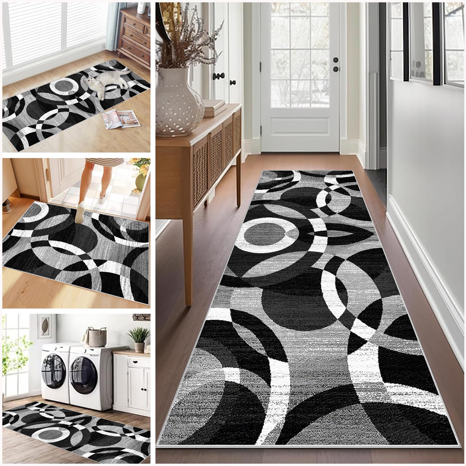 Hallway Runner Rug 90 x 160 cm Non-Slip Backing Kitchen Rugs Washable Hallway Hall Runner Narrow Rugs Heavy Duty Runner Rug for Entryway Floor Carpet Runner for Kitchen Hallway Bedroom Living Room
