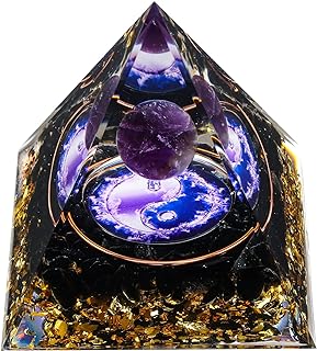 MXiiXM Orgone Pyramid for Positive Energy, Amethyst Crystal Ball Orgonite Pyramid, Protection Crystals Energy Generator for Stress Reduce Healing Meditation Attract Wealth Lucky (Tai Chi)