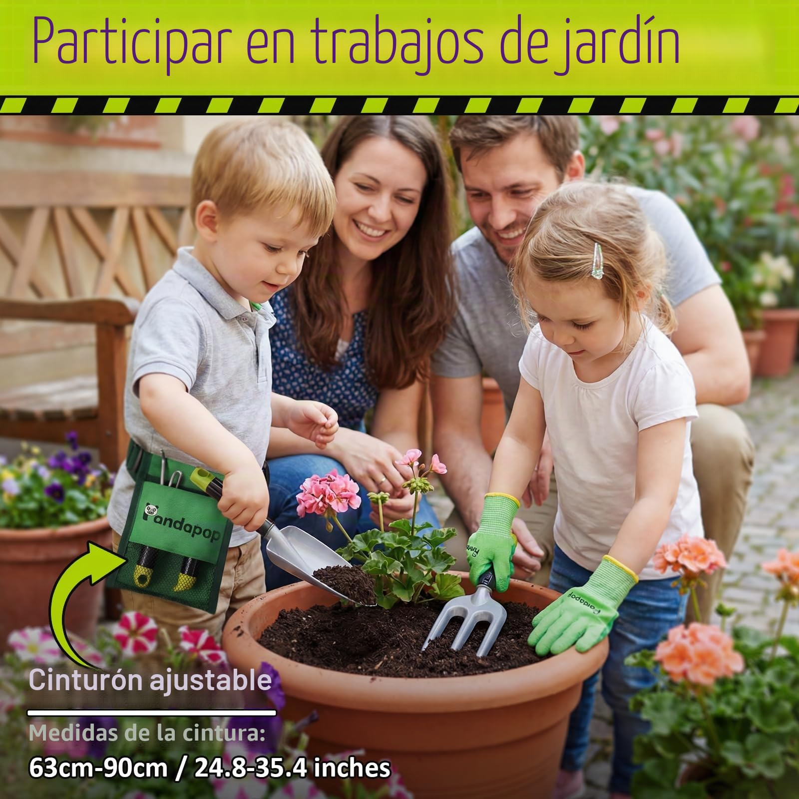 Pandapop 2 In 1 Herramientas Juguete, Desbrozadora Juguete con Luces, Soplador De Hojas con Efectos De Sonido, Herramientas Niños 3 Años con Cinturón De Herramientas Y Guantes