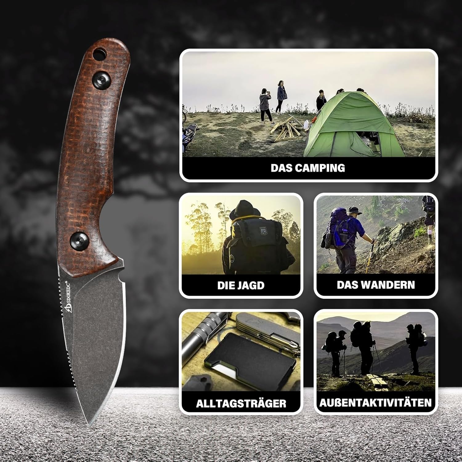 Knives DC53 Steel Tactical Hunting Small Fixed Blade Knife Micarta Handle with kydex sheath for Men EDC Outdoor Camping Survival (Black+Brown)