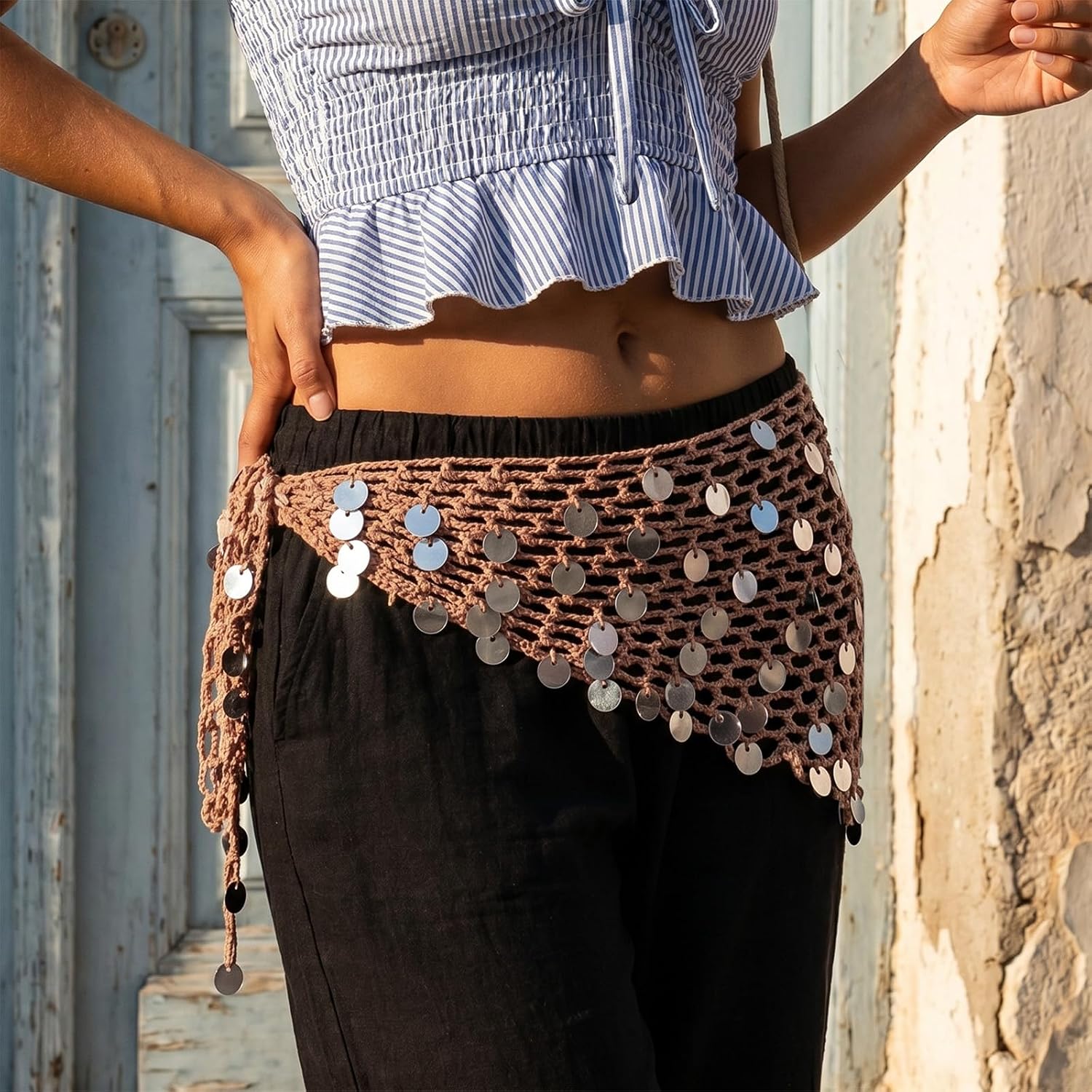Women’s Boho Crochet Waist Belt Skirt Hip Scarf Belly Dance Waist Chain