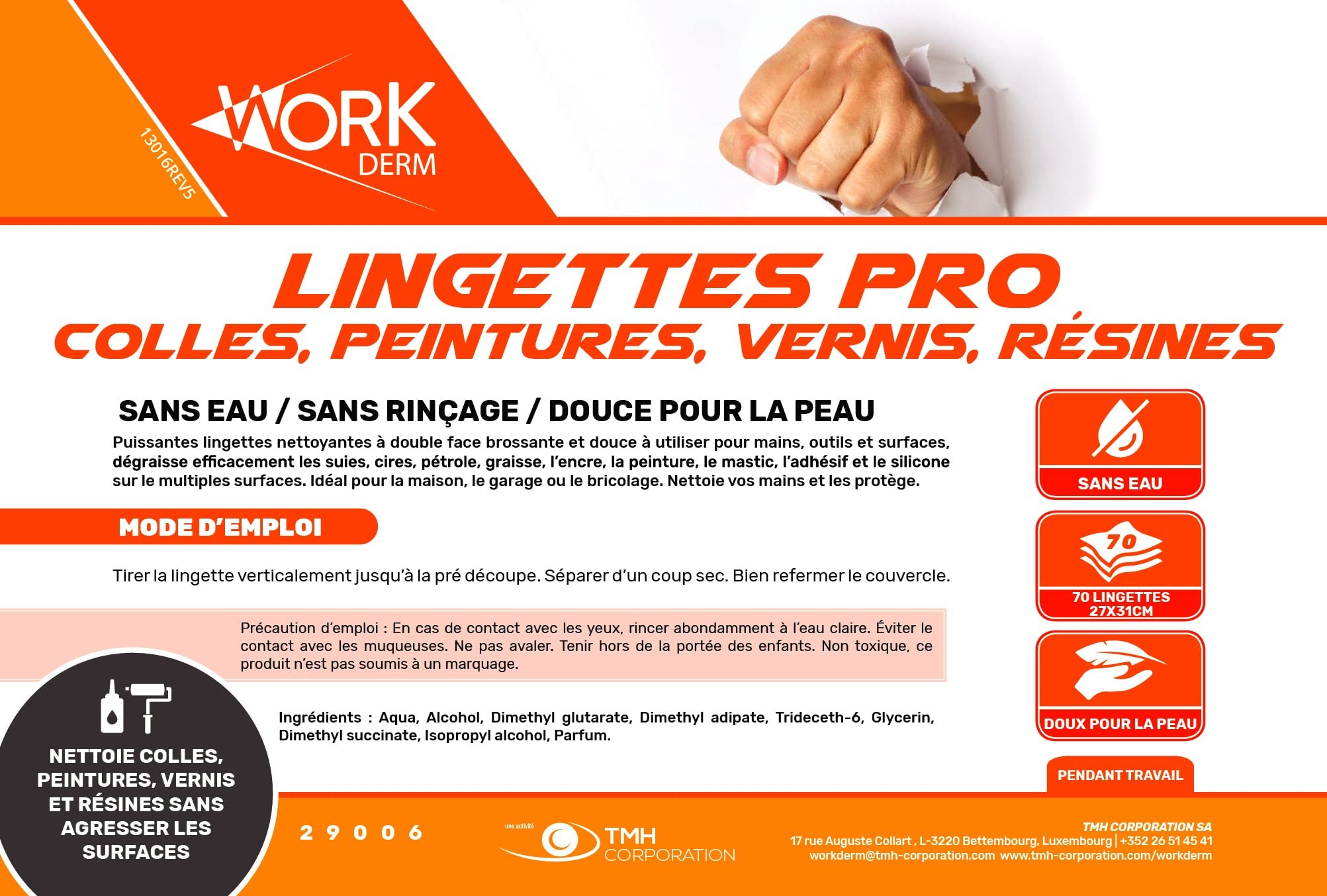 Lingettes nettoyantes pro - Salissures intenses : Colles, peintures, vernis, résines ! mains et surfaces - Chantiers, garages, Mécaniciens, peintres ... 70 lingettes