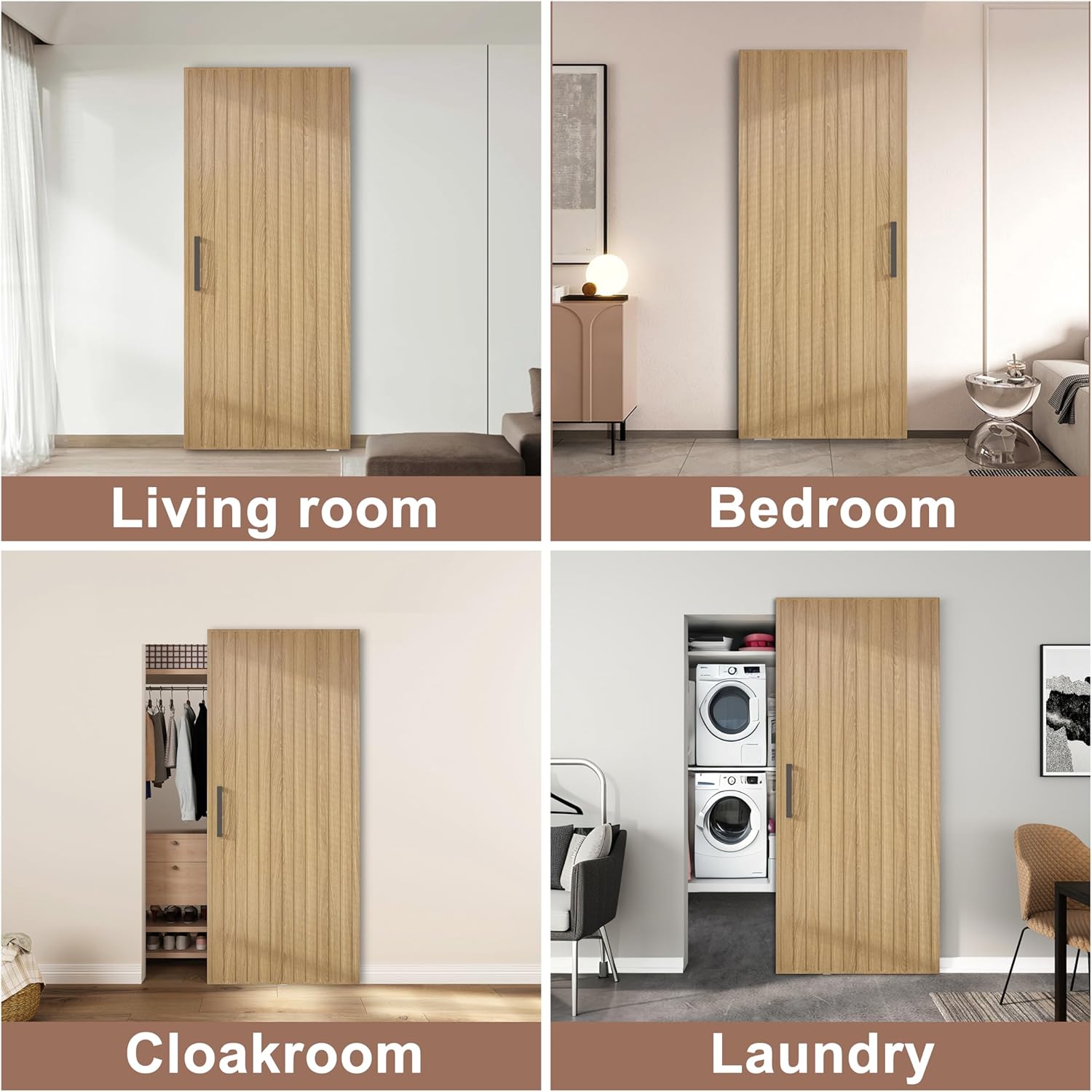 JUBEST 36"x84" Concealed Sliding Barn Door with Soft Close Hardware Kit, Light Brown Hidden Door for Opening 32"-34"x80", Waterproof and Modern, Smooth Sliding, for Interior Using, Widely Used