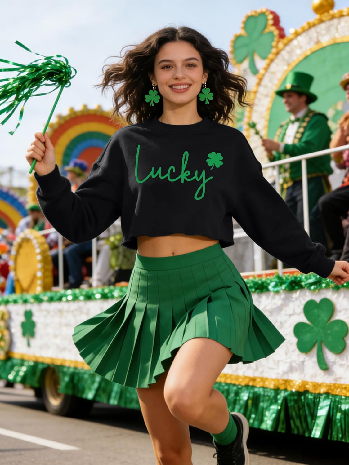 St Patricks Day Shirt Women Irish Shamrock Clover Graphic T-Shirt Lucky St. Paddy's Long Sleeve Crop Tops - Image 2
