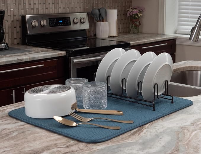 S&T INC. Dish Drying Mat XL, Highly Absorbent Microfiber Kitchen Counter Mat, Dish Drying Pad for Dishes, Utensils, Pots and Pans, Extra Large 18" x 24", Charcoal
