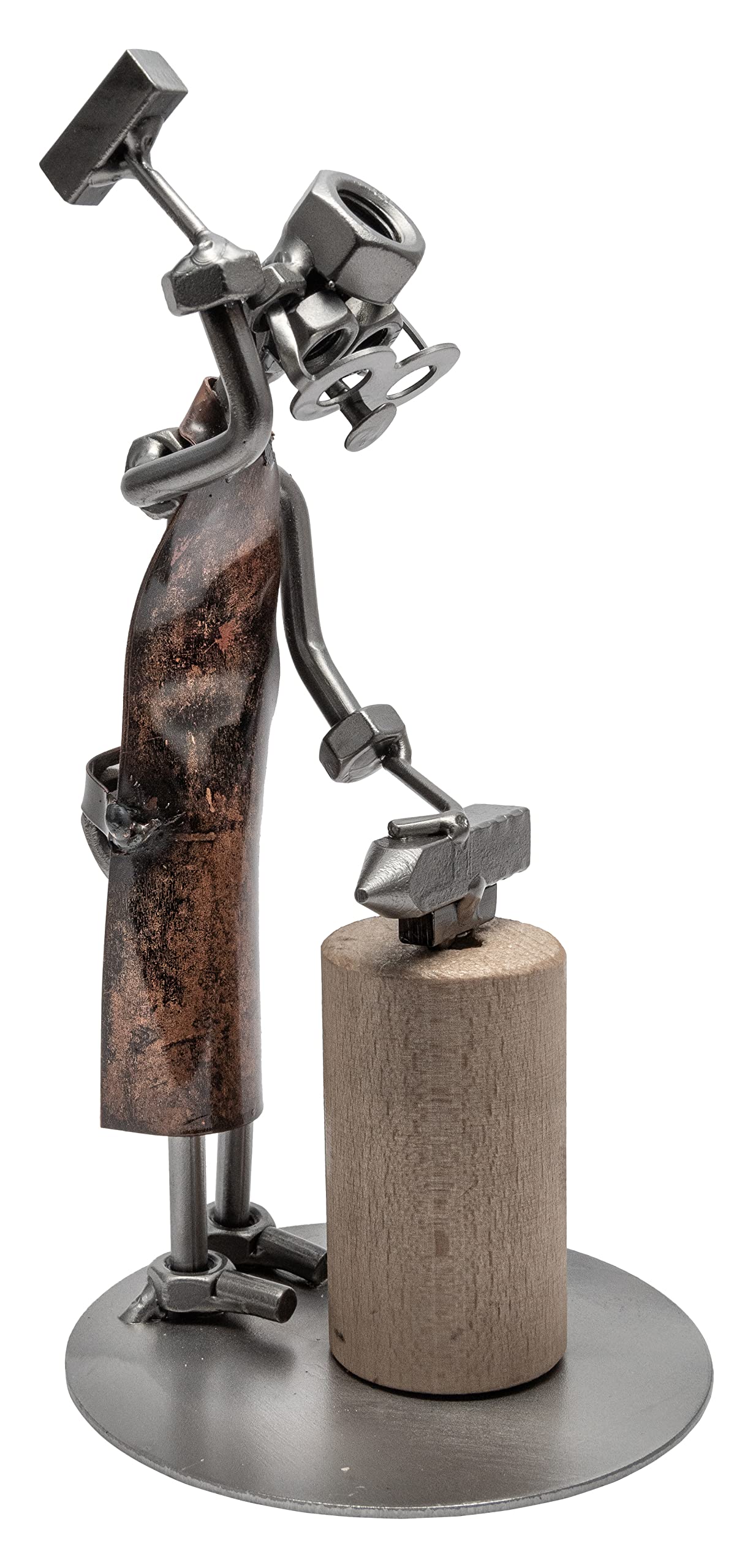 STEEMO Schraubenmännchen Figur: Schmied Amboss Hufschmied Geschenk Metall-Deko, Kunsthandwerk, Stahl, grau 10x10x19 cm