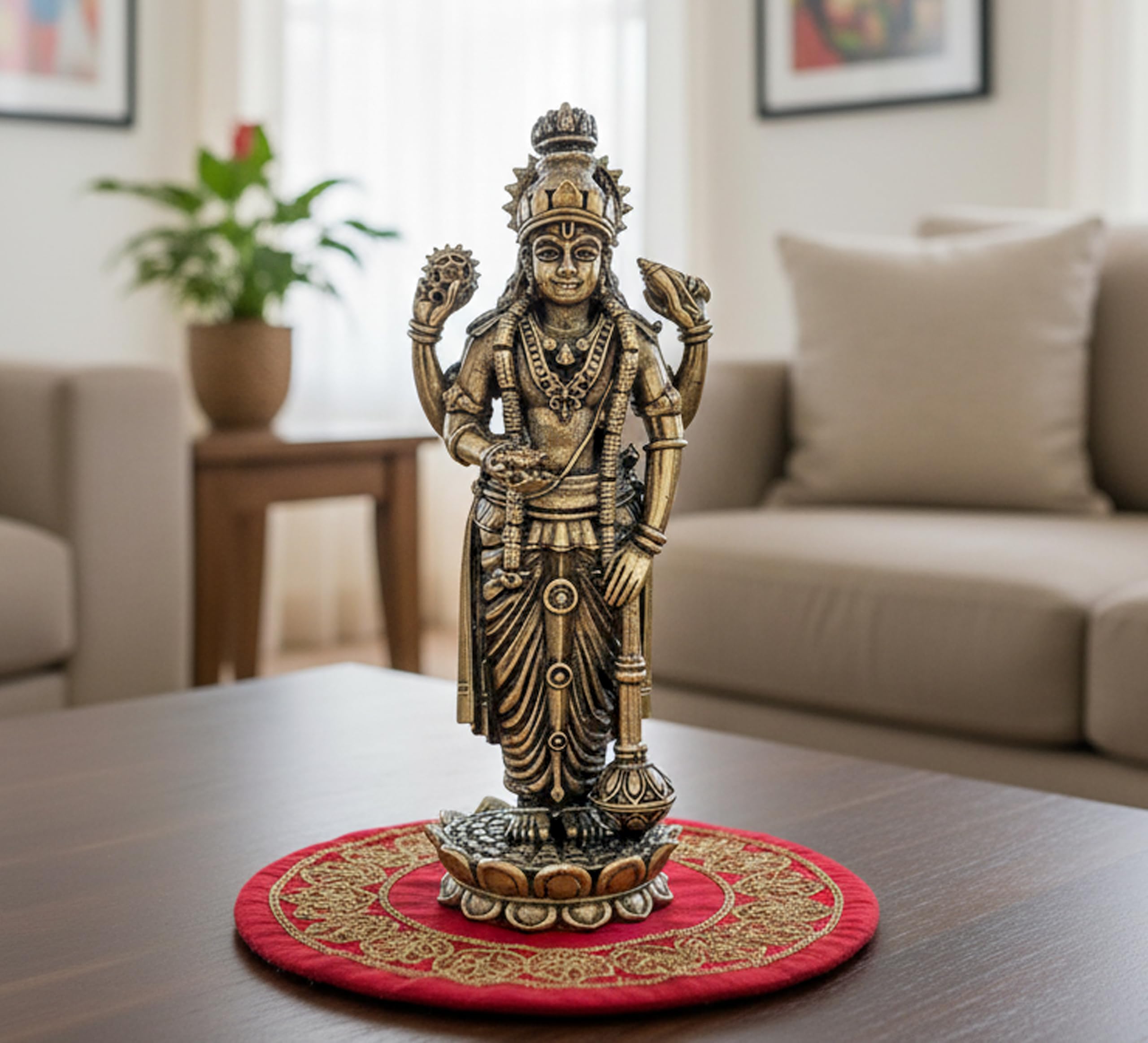 Dattatreya Fine Bronze Lord Vishnu Idol Statue for mandir Temple Showpiece, (Height 4 Inch)