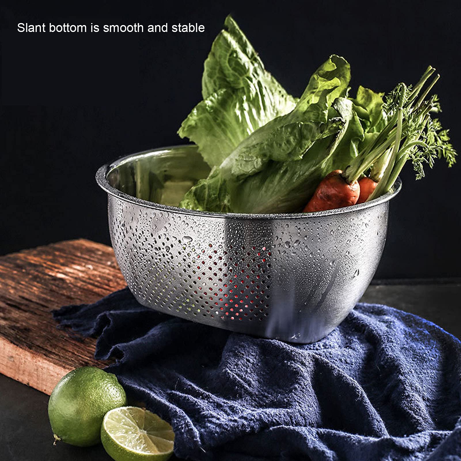Cuenco para lavar arroz de acero inoxidable, colador multifunción 2 en 1 y colador de cocina con escurridores laterales para lavar verduras, frutas, frijoles, pasta(S)