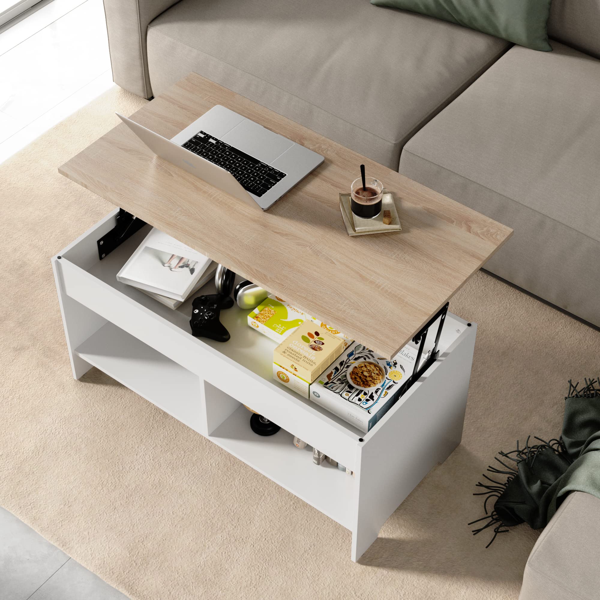 View of Buy Cozy Castle Lift Top Coffee Table with Storage, Modern Coffee Table ...