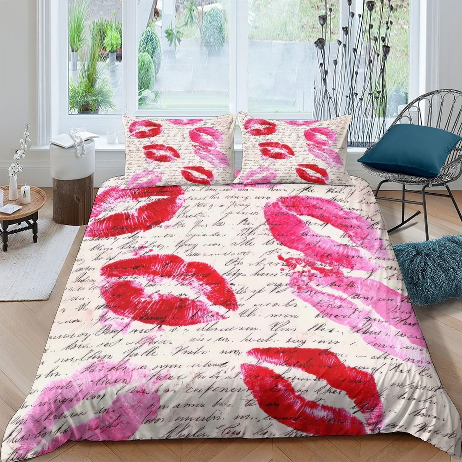 Ctjqhvkz Style-4 3D Printed Kiss Lips Fitted Sheet Microfiber Soft Red Pink Bed Cover For Bedroom Dorm Mattress Protection Decor Single（135X200cm）