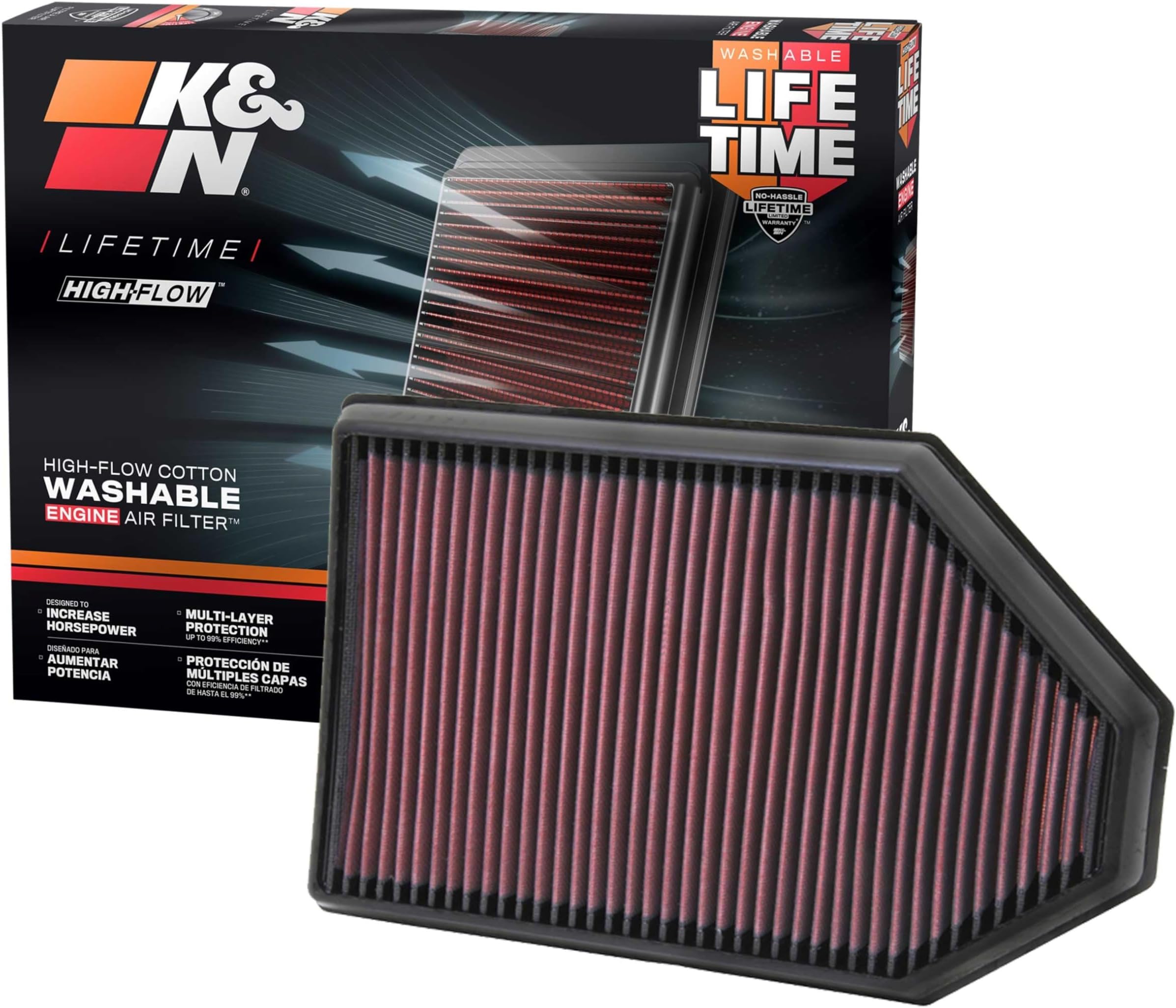 K&N Engine Air Filter: High Performance, Premium, Washable, Replacement Car Air Filter: Compatible With 2011-2019 Chrysler/Dodge V6/V8 , 33-2460