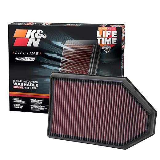 K&N High-Flow Original Lifetime Engine Air Filter: Increase Power: Premium, Washable: Compatible with Chrysler/Dodge: 300, Challenger, Charger, 33-2460