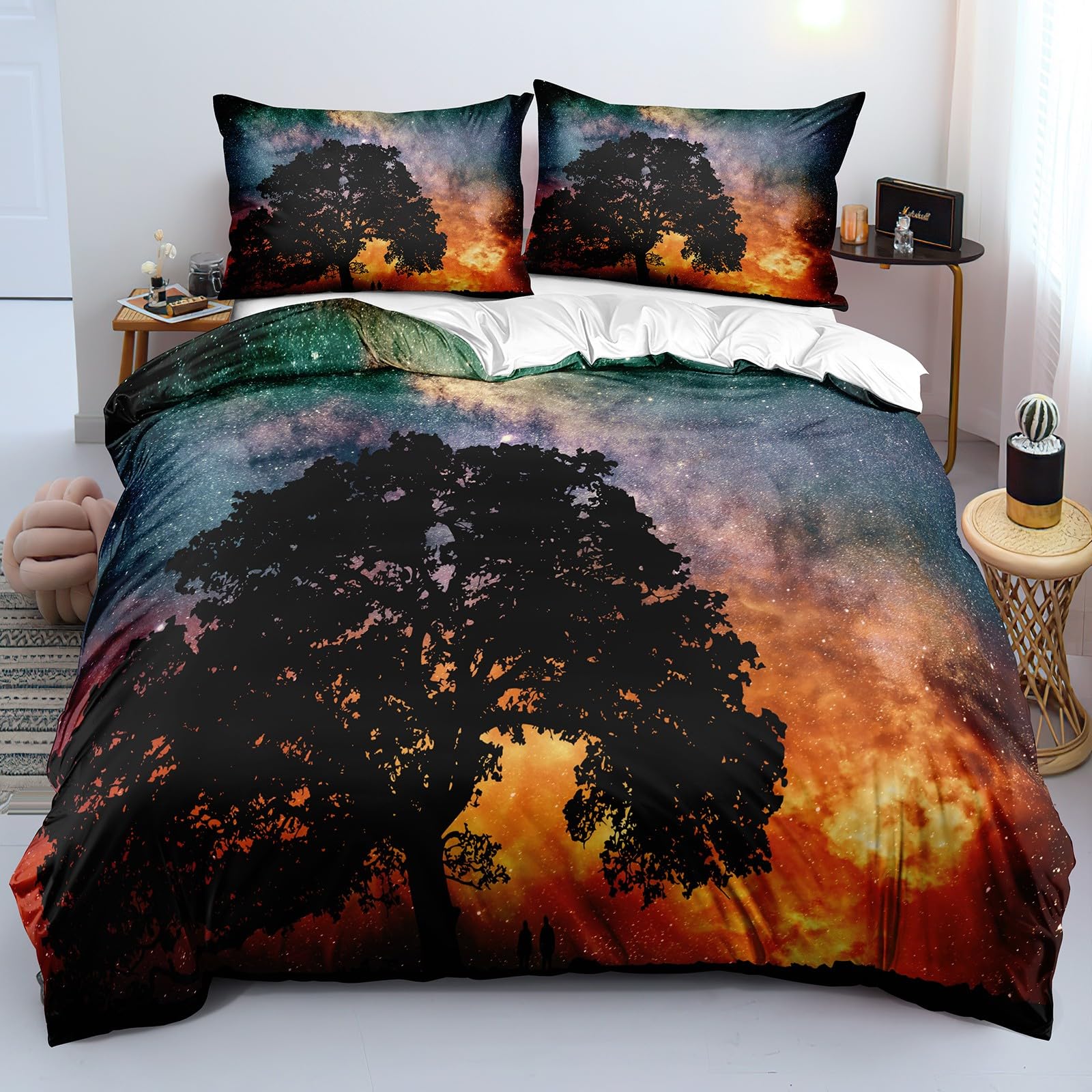 Housse de couette 240x260 ciel nocturne en microfibre réversible