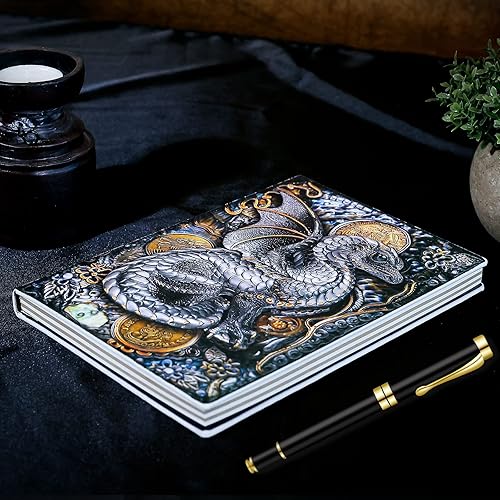 Miniatura 2 de JEWPHX Juego de cuadernos y bolígrafos DND de Dragon Wyrmling 3D, diario con tapa en relieve, bloc de notas diario hecho a mano, organizadores