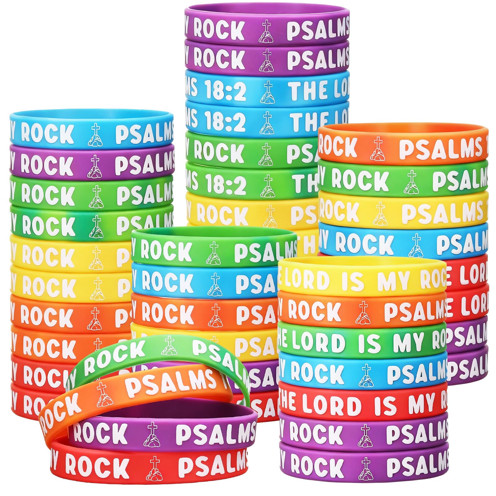 PullCrease 50 Pcs the Lord Is My Rock Psalms 18: 2 Bracelets Christian Bible Verse Wristbands Bulk Religious Gifts for Sunday School Christmas Parties Motivation, Support Church Supplies