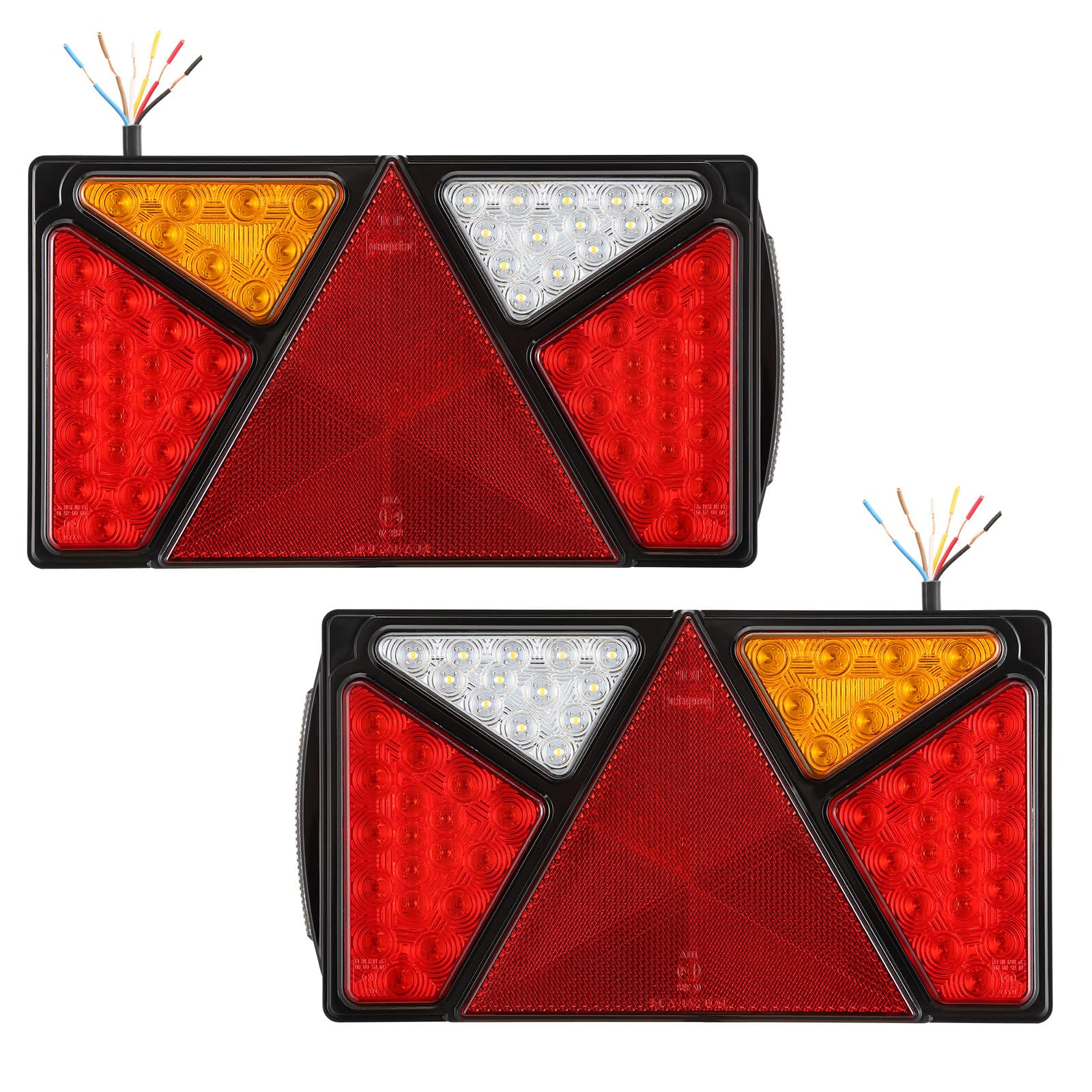 SPARKMOTO 2 x LED Combination Trailer Rear Lights, 7 Functions Submersible LED Tail Lights For Trailer Lorry Caravan Truck Tractor,12V 24V Dual Voltage